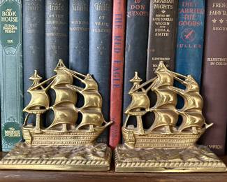 Brass Clipper Ship Bookends