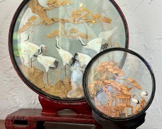 Vintage Asian Carved Cork with White Birds