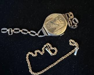 14k gold bracelet and antique watch (not gold)