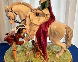 Large Sitzendorf Figurine "Woman on Horse" Man with Horn Vintage