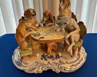 Capodimonte porcelain dogs playing cards. Marked Works of Art on the bottom with a large "N"