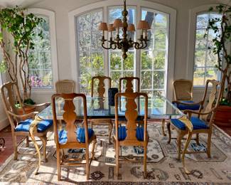 Glass & Brass Dining Table & 6 Chairs