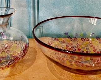 Signed Art Glass Vase & Bowl
