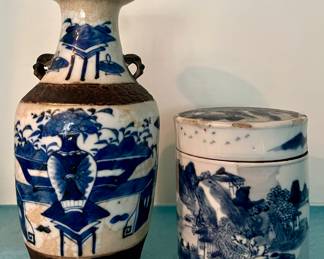 Antique Glazed Chinese Vase & Covered Jar
