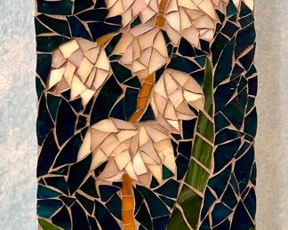 "Yucca in Bloom" Stained Glass on Wood Panel