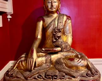 Carved & Gold Gilt Thai Style Buddha Figure