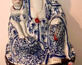 Chinese Famille Rose Guanyin & Baby Figurine