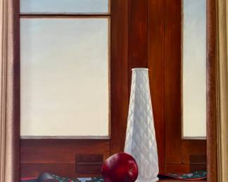 "Still Life with Apple & Vase" Oil on Board, Signed