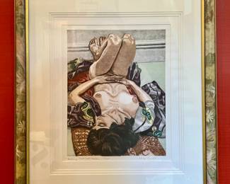 "Reclining Nude with Kimono," Colored Lithograph 20/125, Signed Philip Pearlstein