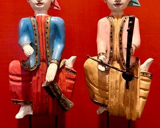 (2) Indian Carved Wood Painted Puppet Figures