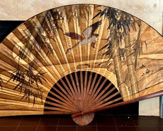Vintage Hand Painted Bamboo Fan