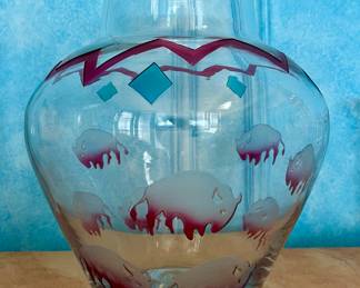 Richard Soucie Etched Glass Vase (Buffalo)
