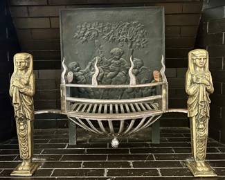 Antique Ornate Cast Iron Fireplace Insert and Fireback
