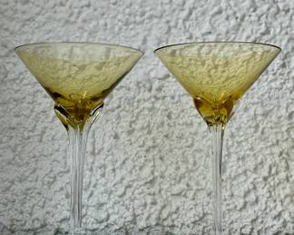 (2) Art Glass Martini Glasses