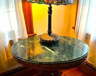 Antique green marble topped table