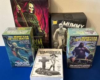 Harris Comics Golden Vampirella, Moebius Grim Reaper, The Creature from the black lagoon, and The Mighty Kogar models