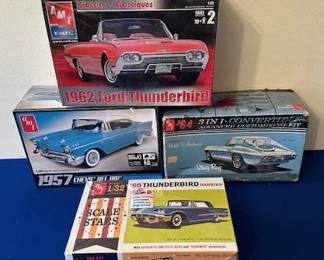 AMT  1957 Belair, AMT 1962 Ford Thunderbird,  AMT 1960 Ford Thunderbird, and AMT 1962 Thunderbird models