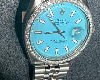 Diamond Rolex with Tiffany design blue face