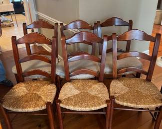 Six beautiful walnut rush seat country French chairs