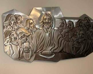 Large Embossed Metal Wall Hanging depicting the Last Supper, purchased while traveling in Italy
