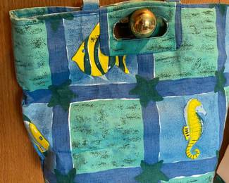 Blue/Green Pattern Tote Bag with Seahorse/Fish Design