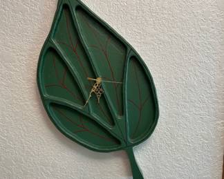 Wood Carved/Painted Leaf Shaped Clock