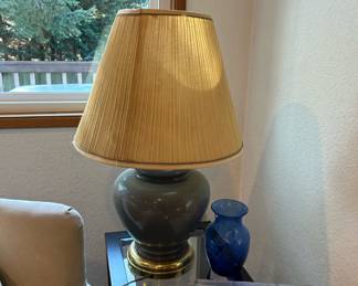 Grey Ceramic Table Lamp with Brass Base