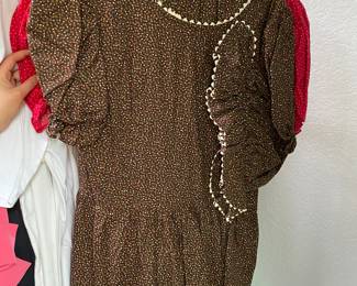 Brown/Floral Prairie Dress with Matching Bonnet