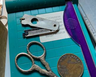 Embroidery Scissors, Made a Mason Lodge No. Blank Token, Boston Portable Precision Paper and Photo Cutter
