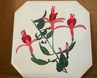 Hand Painted Tile/Trivet with Bleeding Heart Flower Design