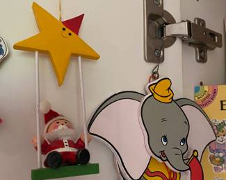 Wooden Swinging Santa Decoration, Walt Disney Productions Pull Puppet Dumbo Toy