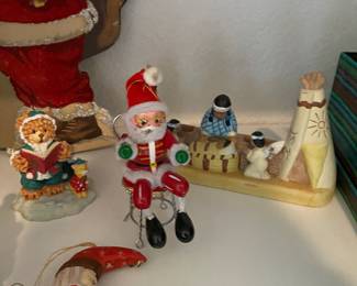 1960's Wooden Santa in Parlor Chair Decor, House of Lloyd The Bearsley "Jeremiah" Christmas Bear Decor, Native American Nativity Ceramic Figurine/Candleholder