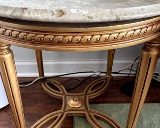 Marble side table with gold painted wood base $150