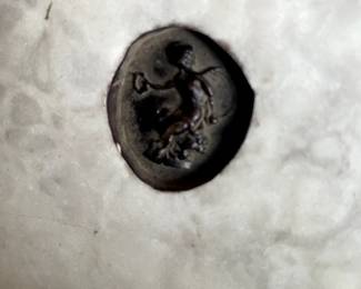 French Marking on back of carved marble wall art piece 