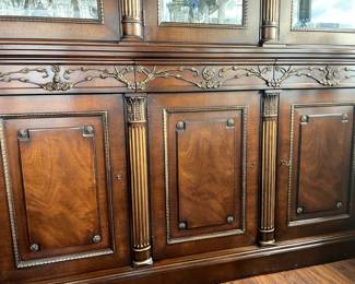3 section to hold 3 sets of china, raised carved gold brushed details + raised panels