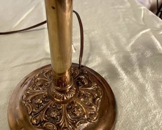 Brass lamp with heavy glass shade  $250