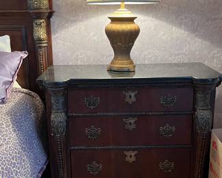 One of Two Side Table Night Stand Chests From Beautiful Pulaski 5-Piece Italian Carved King Sized Bedroom Set