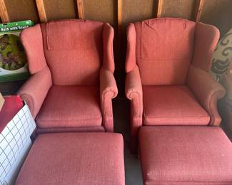Wing back chairs with ottoman 