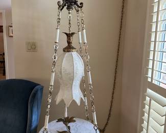 stunning Italian art nouveau hanging lamp with marble table 