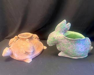 Turtle & bunny ceramic planters 