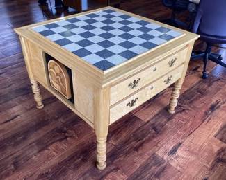 Large, hand made chess table & pieces