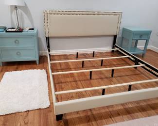 King Size Linen Headboard and Bed Frame and Bassett Night Stands