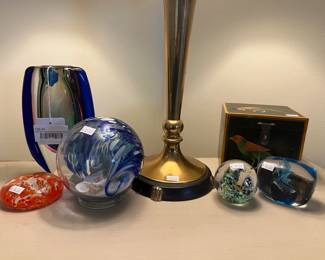 Murano Sommerso Style Vase, Glass paperweights