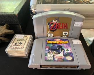 Nintendo 74 Zelda ocarina of time cartridge, Tetrisphere cartridge, Alphabet tongue twisters