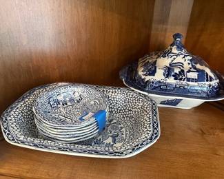Blue and white butter dishes,