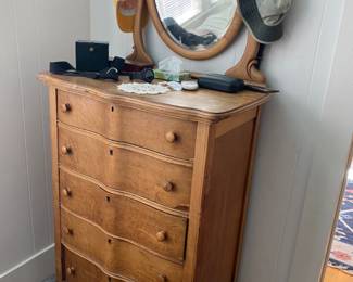 Antique 5 drawer Gentleman’s Dresser with cheval mirror