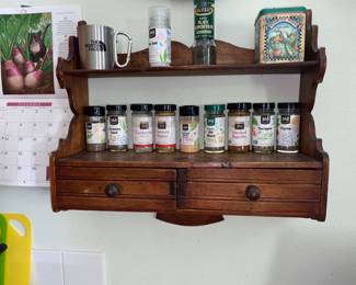 Primitive wall hanging shelf with drawera