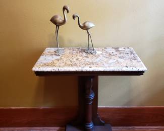 Marble Top Table & Brass Shore Birds