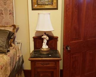 French Nightstand and Porcelain Lamps