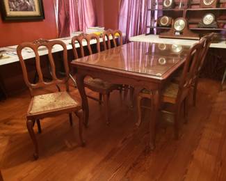 French Dining Table and 6 Rush Seat Chairs
